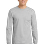 Gildan Mens Ultra Long Sleeve Crewneck T-Shirt w/ Pocket - Sport Grey