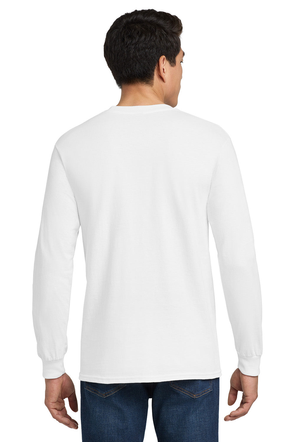 Gildan 2410/G241 Mens Ultra Long Sleeve Crewneck T-Shirt w/ Pocket White Model Back