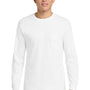 Gildan Mens Ultra Long Sleeve Crewneck T-Shirt w/ Pocket - White