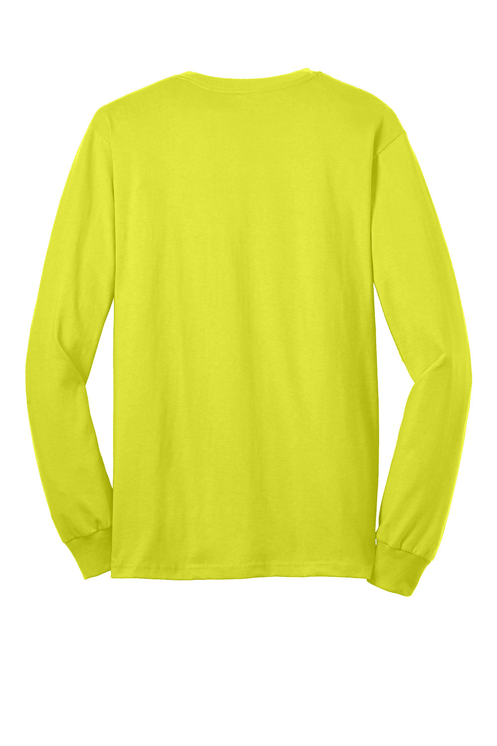 Gildan 2410/G241 Mens Ultra Long Sleeve Crewneck T-Shirt w/ Pocket Safety Green Flat Back