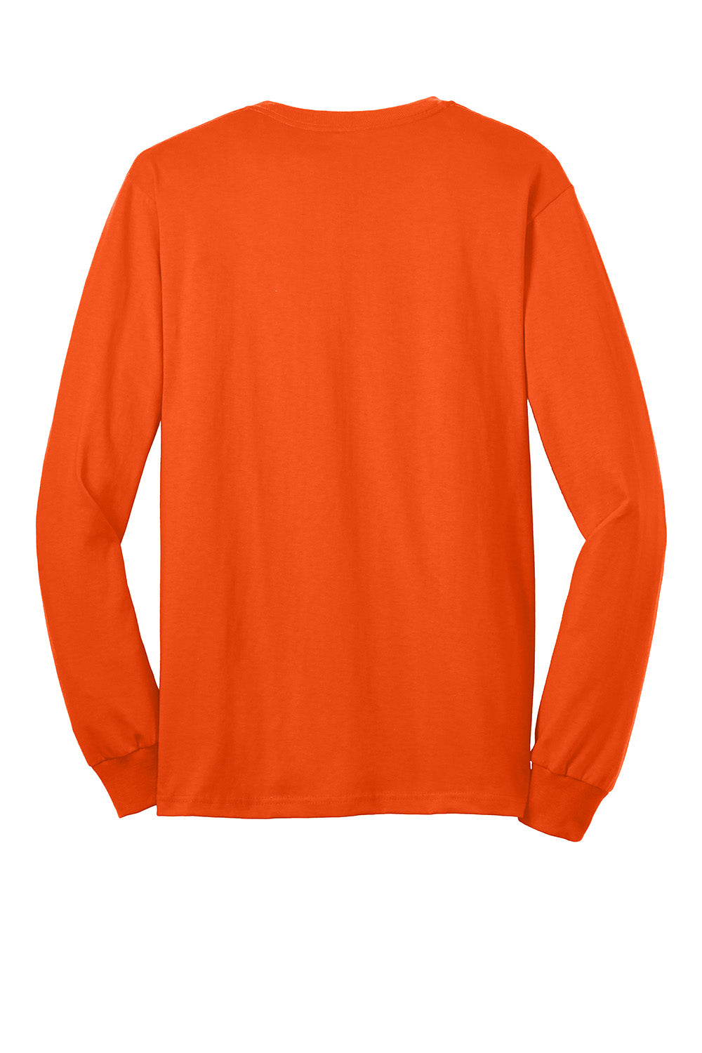 Gildan 2410/G241 Mens Ultra Long Sleeve Crewneck T-Shirt w/ Pocket Safety Orange Flat Back