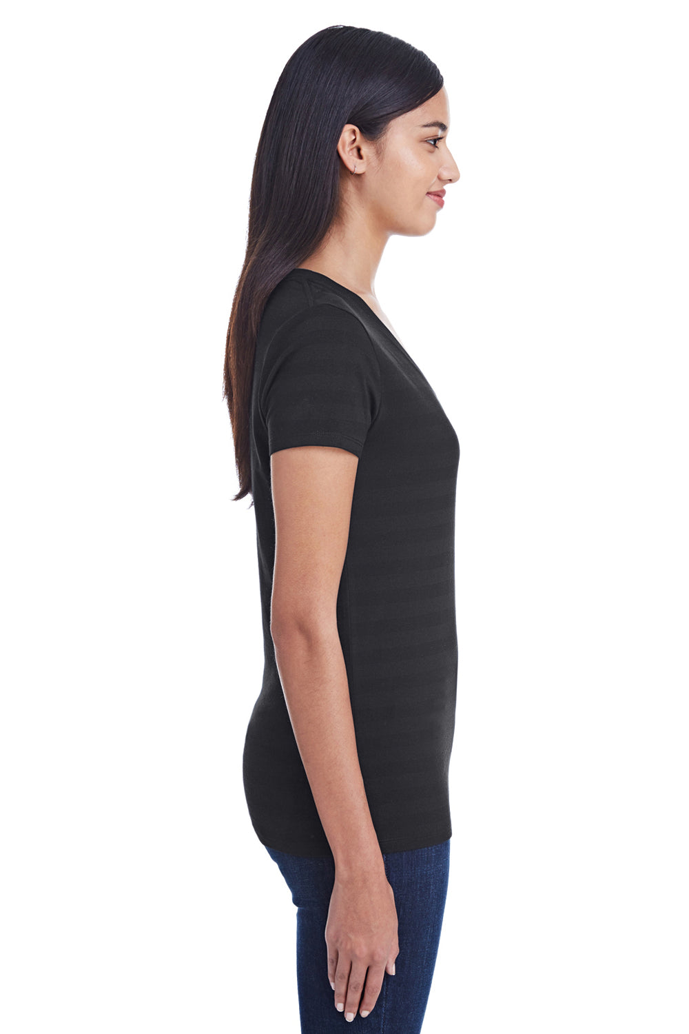 Threadfast Apparel 252RV Womens Short Sleeve V-Neck T-Shirt Black Model Side