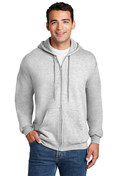 Hanes F283/F280 Mens Ultimate Cotton PrintPro XP Pill Resistant Full Zip Hooded Sweatshirt Hoodie w/ Pockets Ash Grey Model Front