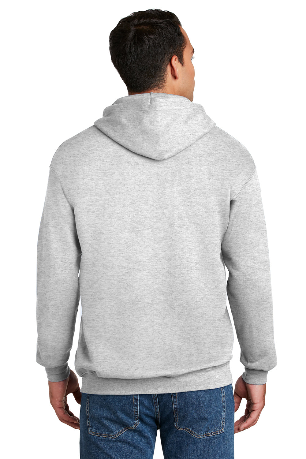 Hanes F283/F280 Mens Ultimate Cotton PrintPro XP Pill Resistant Full Zip Hooded Sweatshirt Hoodie w/ Pockets Ash Grey Model Back