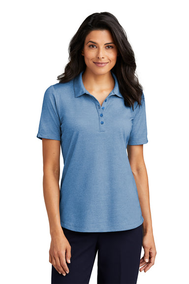 Port Authority LK830 Womens Moisture Wicking Fine Pique Short Sleeve Polo Shirt Heather Aegean Blue Model Front