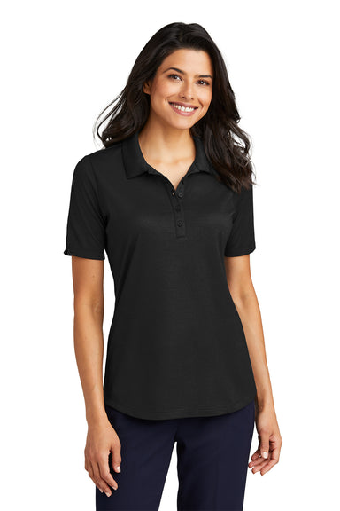 Port Authority LK830 Womens Moisture Wicking Fine Pique Short Sleeve Polo Shirt Heather Black Model Front