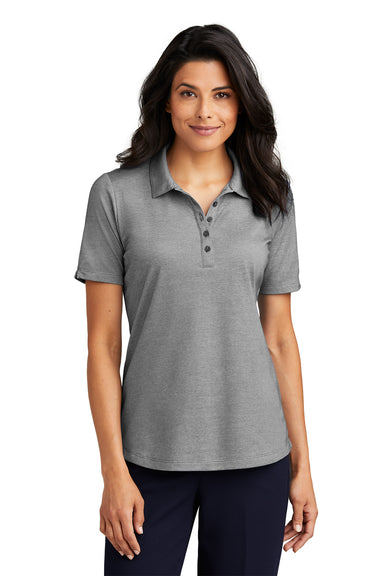 Port Authority Womens Moisture Wicking Fine Pique Short Sleeve Polo Shirt Heather Charcoal Grey Model Front