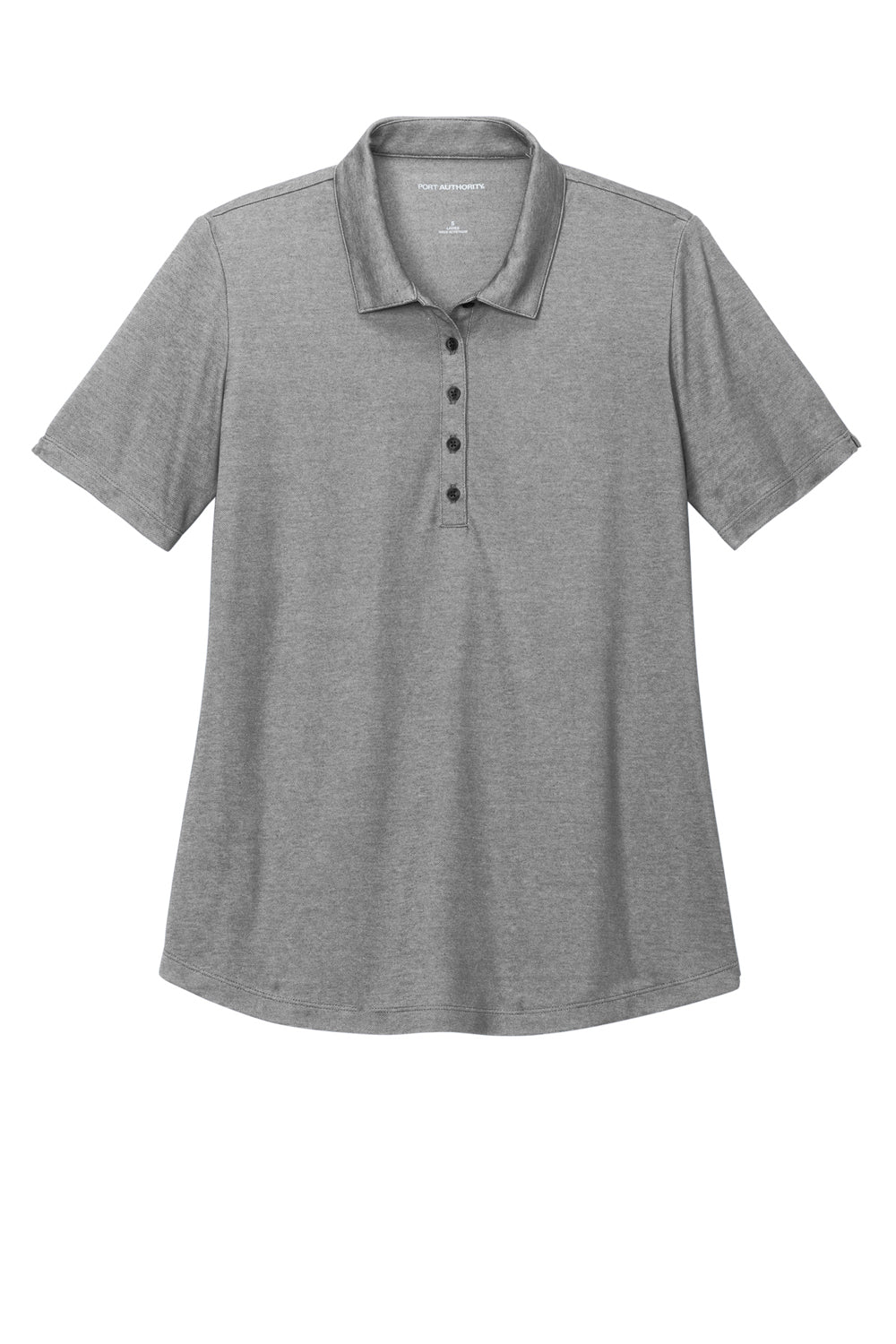 Port Authority Womens Moisture Wicking Fine Pique Short Sleeve Polo Shirt Heather Charcoal Grey Flat Front