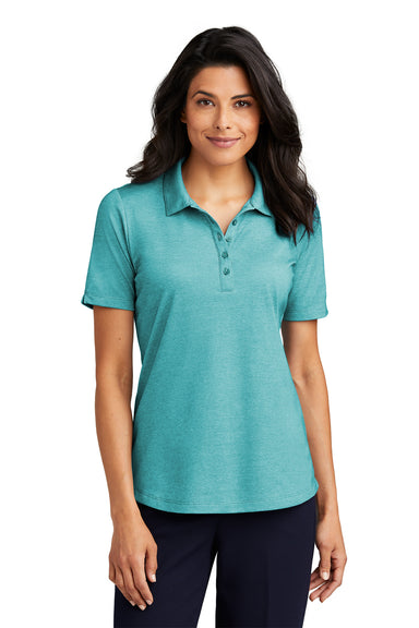 Port Authority LK830 Womens Moisture Wicking Fine Pique Short Sleeve Polo Shirt Heather Dark Teal Model Front