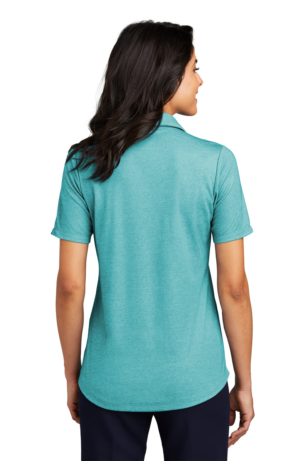 Port Authority LK830 Womens Moisture Wicking Fine Pique Short Sleeve Polo Shirt Heather Dark Teal Model Back