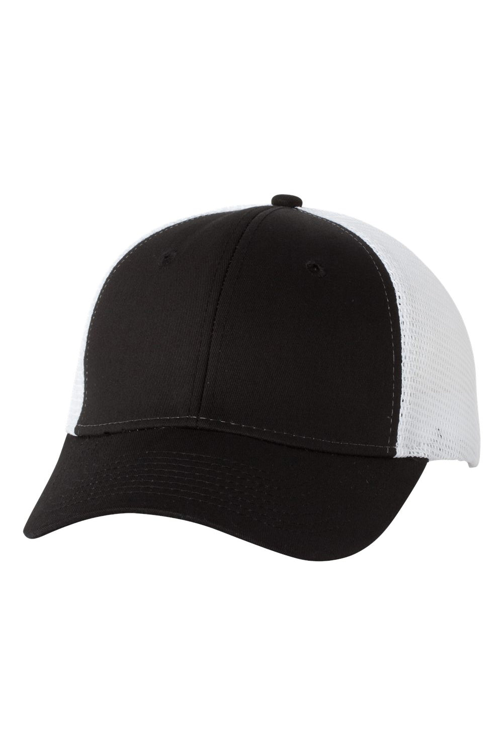 Valucap VC400 Mens Mesh Back Twill Trucker Hat Black/White Flat Front