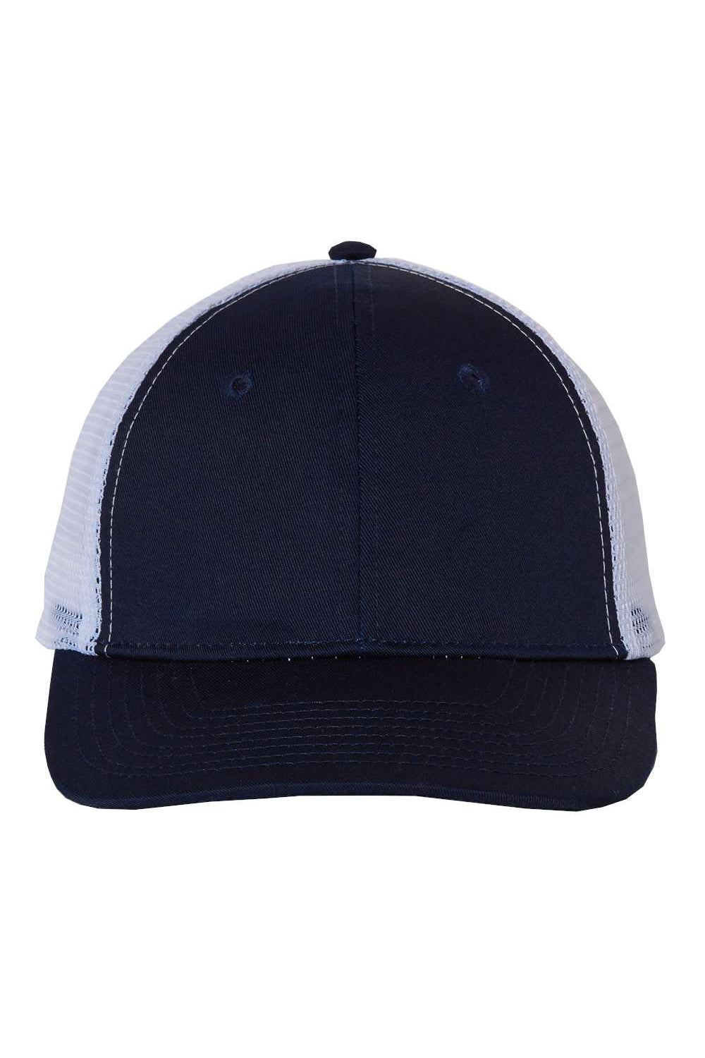 Valucap VC400 Mens Mesh Back Twill Trucker Hat Navy Blue/White Flat Front