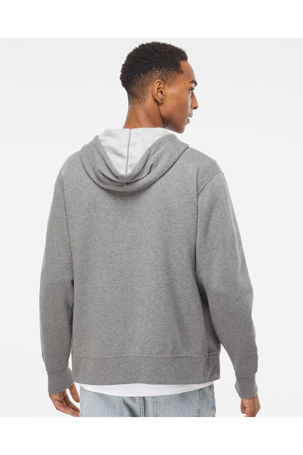 Independent Trading Co. AFX90UNZ Mens Full Zip Hooded Sweatshirt Hoodie Heather Gunmetal Grey Model Back