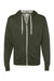 Independent Trading Co. PRM90HTZ Mens French Terry Full Zip Hooded Sweatshirt Hoodie Heather Olive Green Flat Front