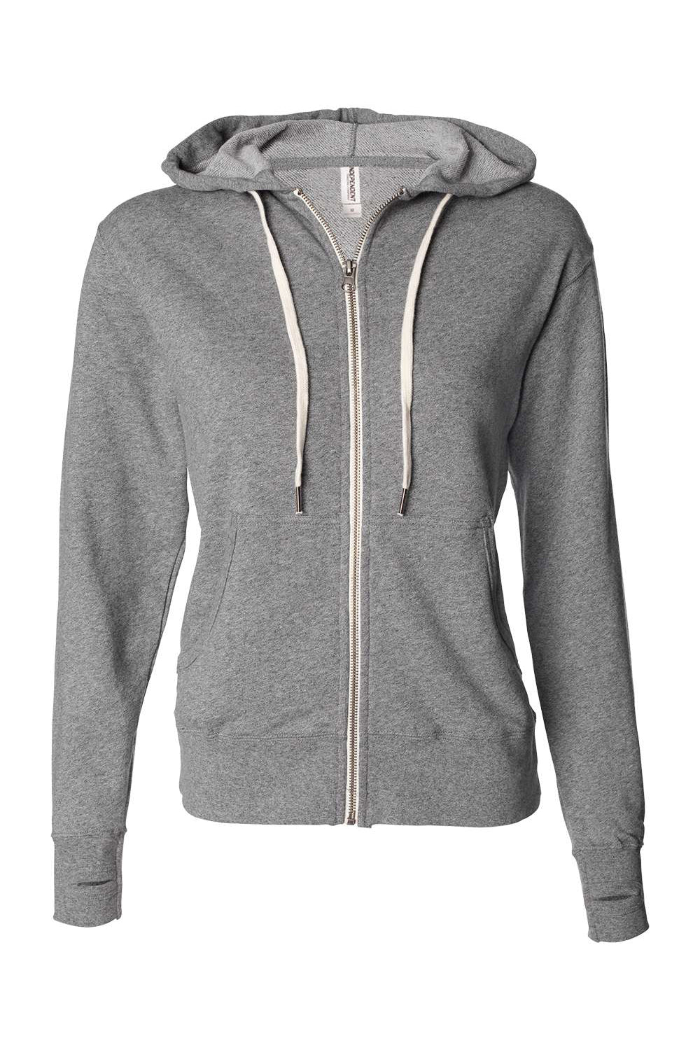 Independent Trading Co. PRM90HTZ Mens French Terry Full Zip Hooded Sweatshirt Hoodie Salt & Pepper Grey Flat Front