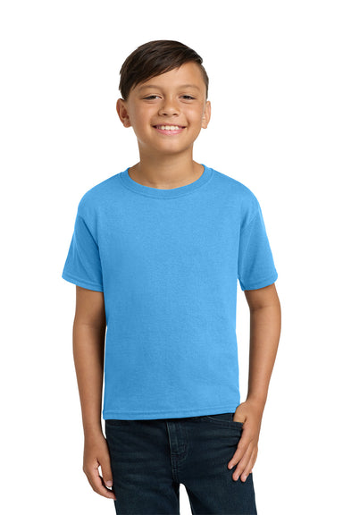 Jerzees 29B/29BR Youth Dri-Power Moisture Wicking Short Sleeve Crewneck T-Shirt Aquatic Blue Model Front