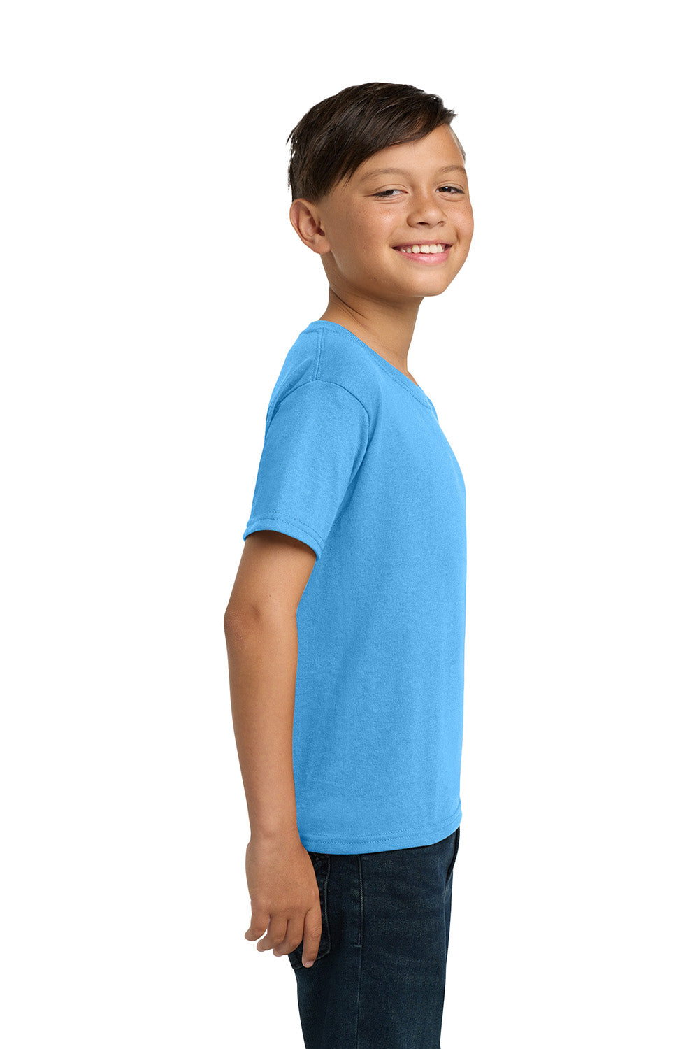 Jerzees 29B/29BR Youth Dri-Power Moisture Wicking Short Sleeve Crewneck T-Shirt Aquatic Blue Model Side