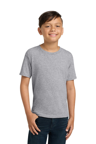 Jerzees 29B/29BR Youth Dri-Power Moisture Wicking Short Sleeve Crewneck T-Shirt Heather Grey Model Front