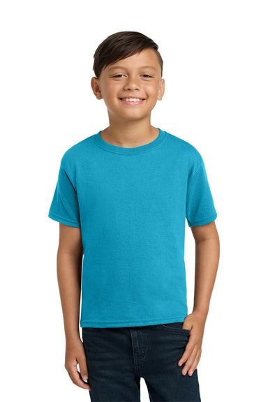 Jerzees 29B/29BR Youth Dri-Power Moisture Wicking Short Sleeve Crewneck T-Shirt California Blue Model Front