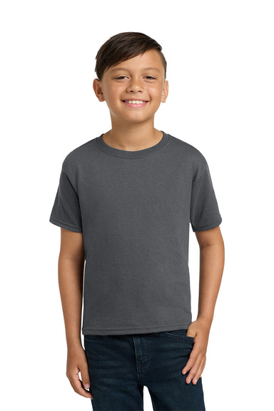 Jerzees 29B/29BR Youth Dri-Power Moisture Wicking Short Sleeve Crewneck T-Shirt Charcoal Grey Model Front