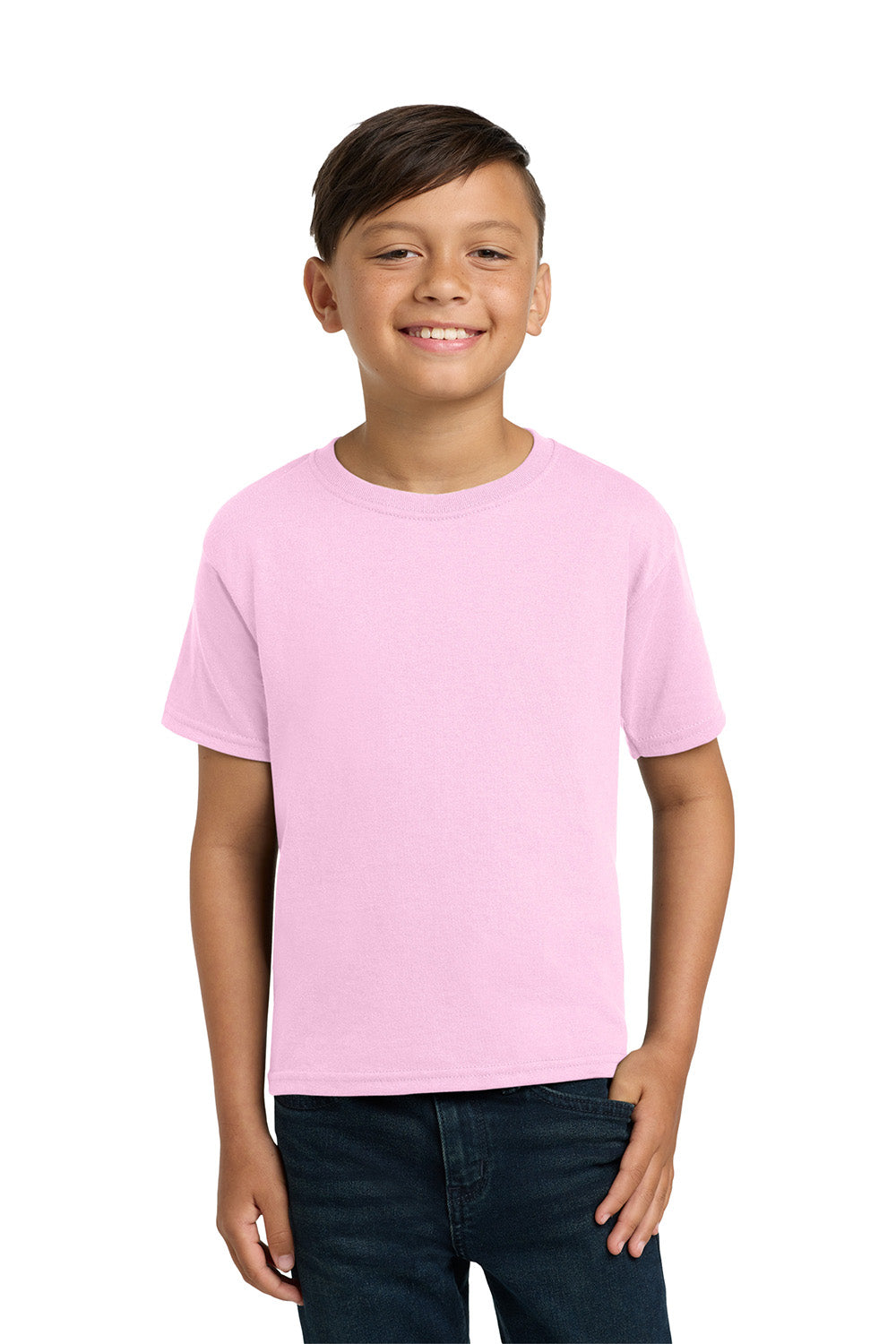 Jerzees 29B/29BR Youth Dri-Power Moisture Wicking Short Sleeve Crewneck T-Shirt Classic Pink Model Front