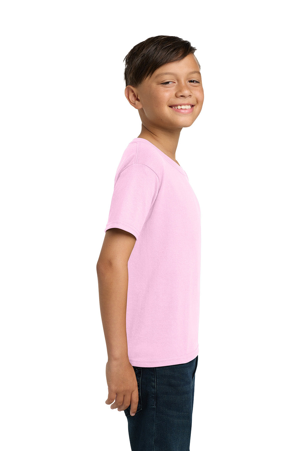 Jerzees 29B/29BR Youth Dri-Power Moisture Wicking Short Sleeve Crewneck T-Shirt Classic Pink Model Side