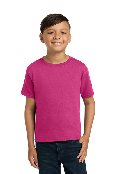 Jerzees 29B/29BR Youth Dri-Power Moisture Wicking Short Sleeve Crewneck T-Shirt Cyber Pink Model Front