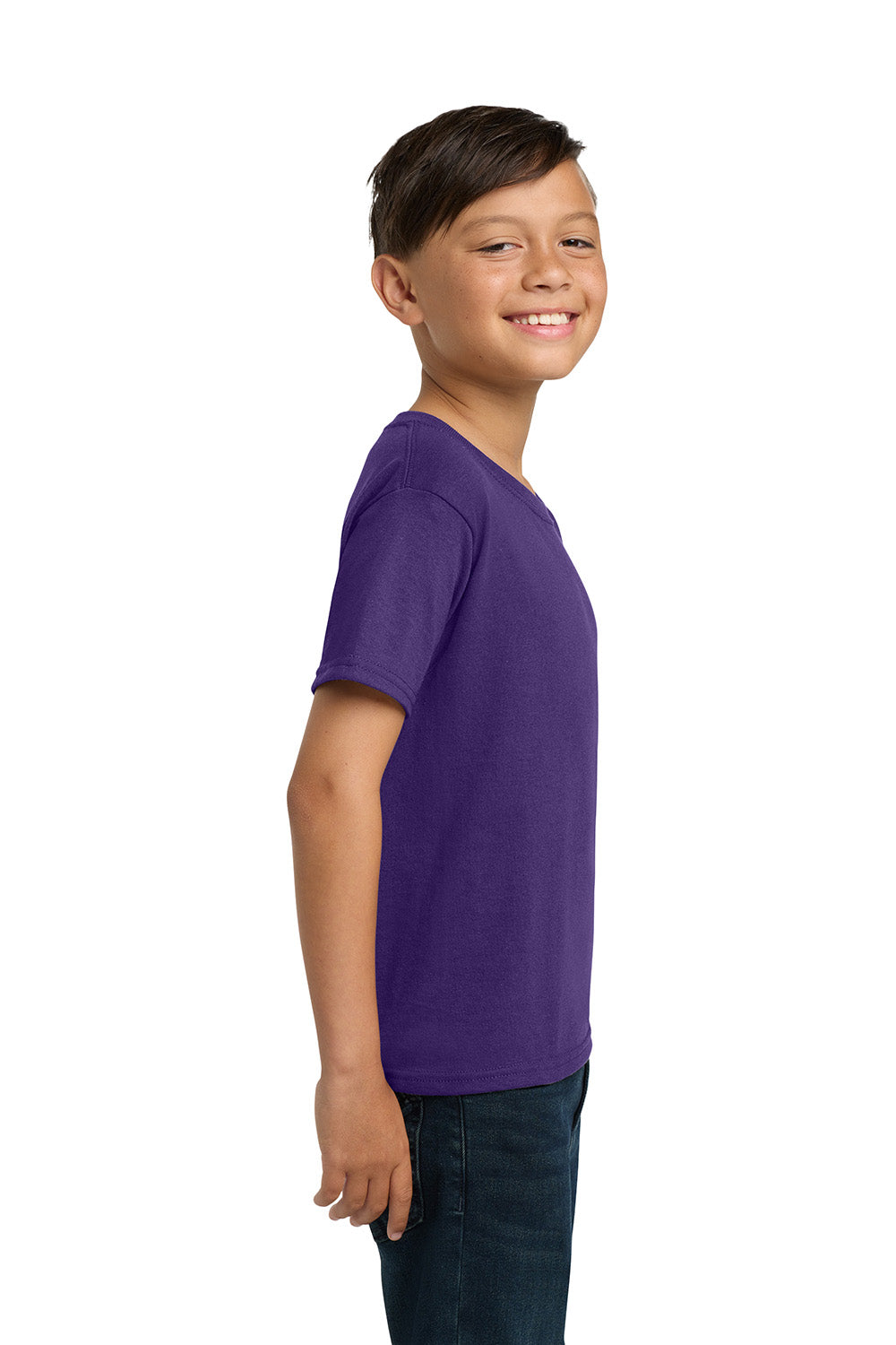 Jerzees 29B/29BR Youth Dri-Power Moisture Wicking Short Sleeve Crewneck T-Shirt Deep Purple Model Side