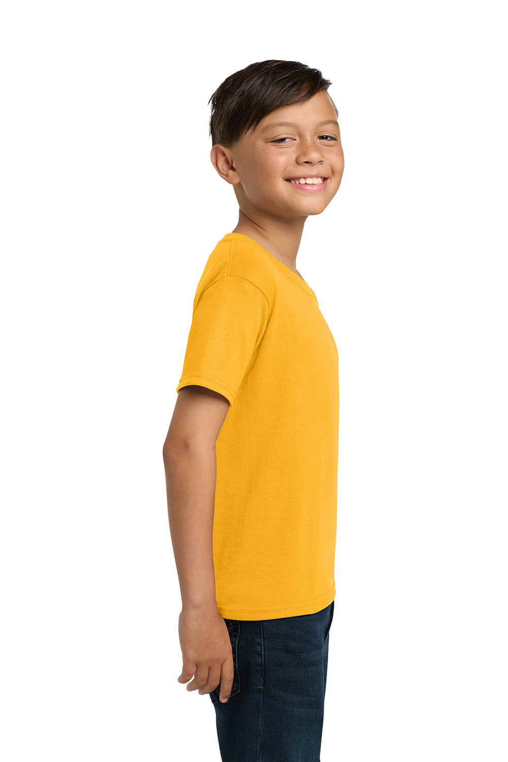 Jerzees 29B/29BR Youth Dri-Power Moisture Wicking Short Sleeve Crewneck T-Shirt Gold Model Side