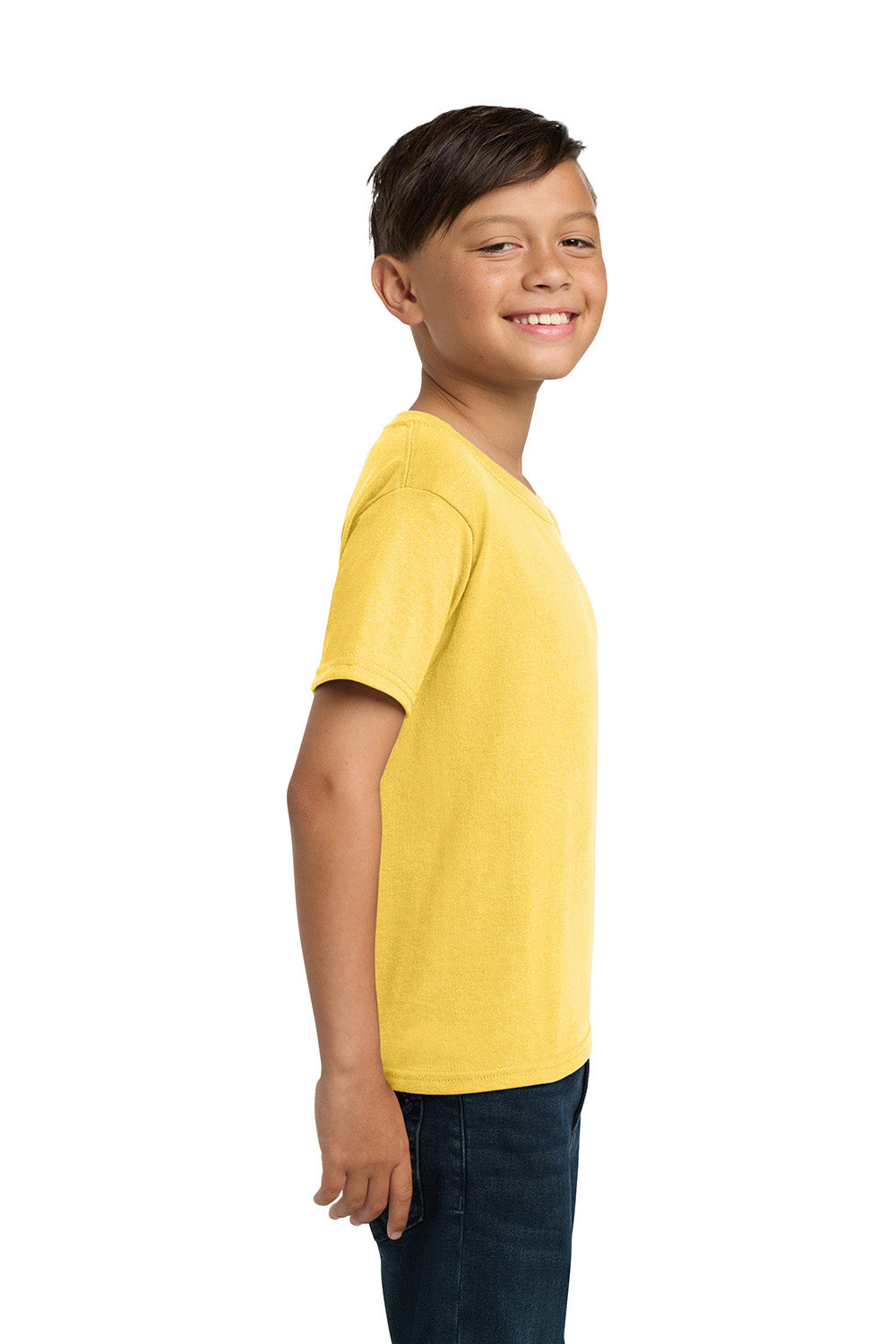 Jerzees 29B/29BR Youth Dri-Power Moisture Wicking Short Sleeve Crewneck T-Shirt Island Yellow Model Side