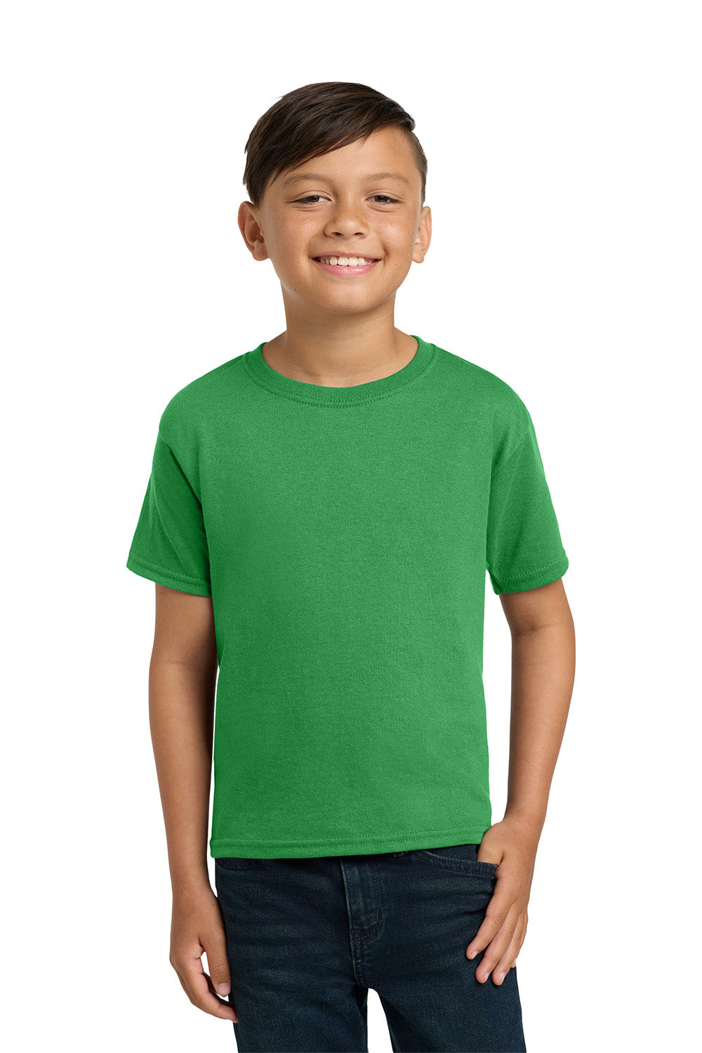 Jerzees 29B/29BR Youth Dri-Power Moisture Wicking Short Sleeve Crewneck T-Shirt Kelly Green Model Front