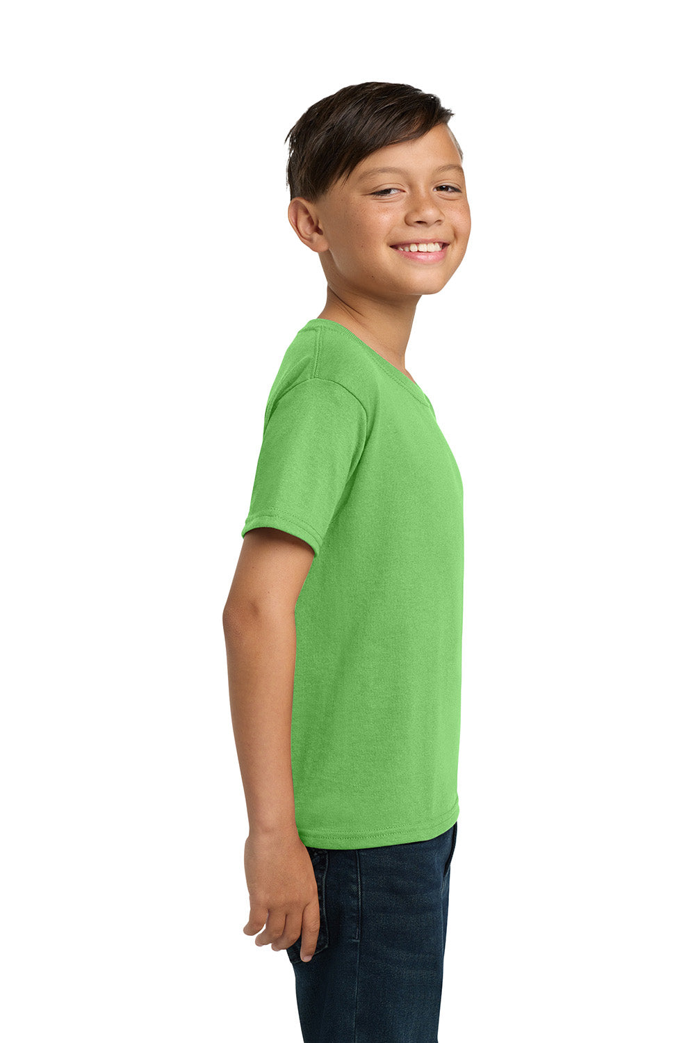 Jerzees 29B/29BR Youth Dri-Power Moisture Wicking Short Sleeve Crewneck T-Shirt Kiwi Green Model Side