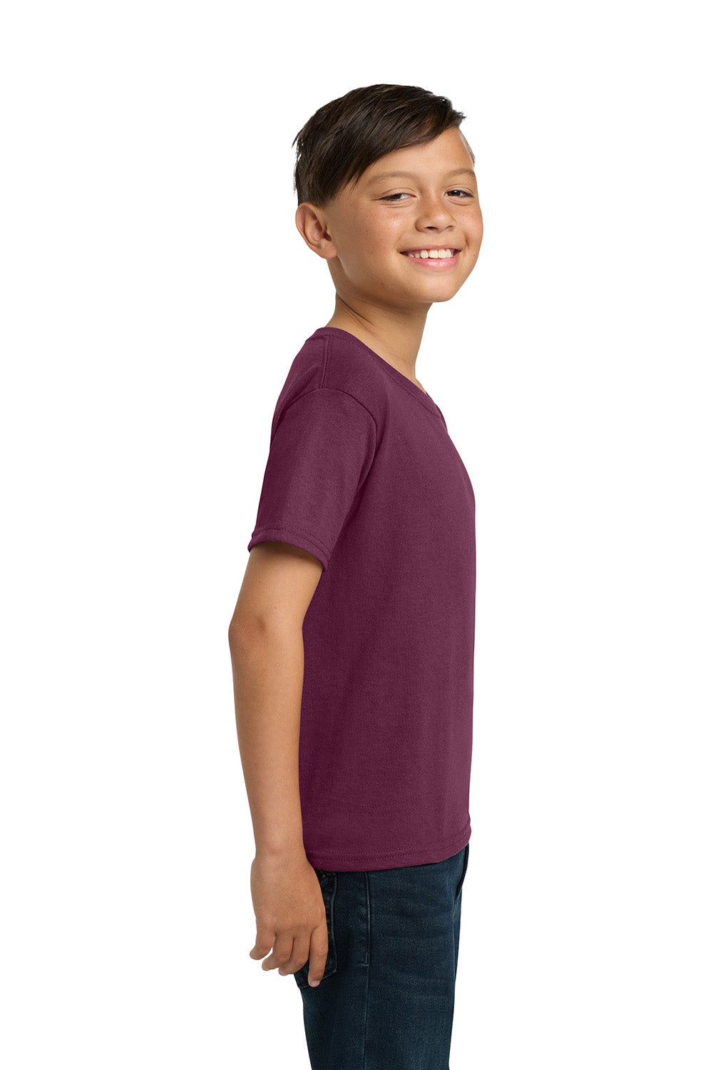 Jerzees 29B/29BR Youth Dri-Power Moisture Wicking Short Sleeve Crewneck T-Shirt Maroon Model Side