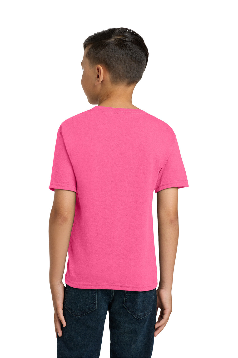 Jerzees 29B/29BR Youth Dri-Power Moisture Wicking Short Sleeve Crewneck T-Shirt Neon Pink Model Back