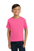 Jerzees 29B/29BR Youth Dri-Power Moisture Wicking Short Sleeve Crewneck T-Shirt Neon Pink Model Front