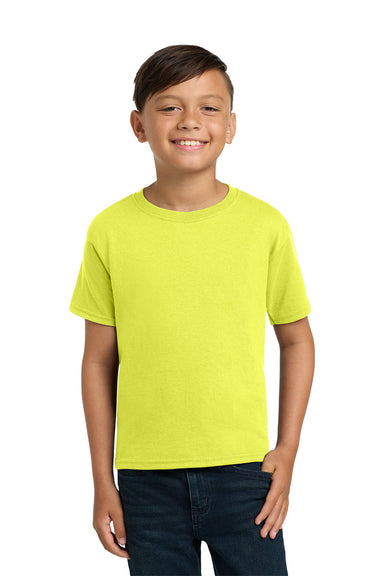 Jerzees 29B/29BR Youth Dri-Power Moisture Wicking Short Sleeve Crewneck T-Shirt Neon Yellow Model Front