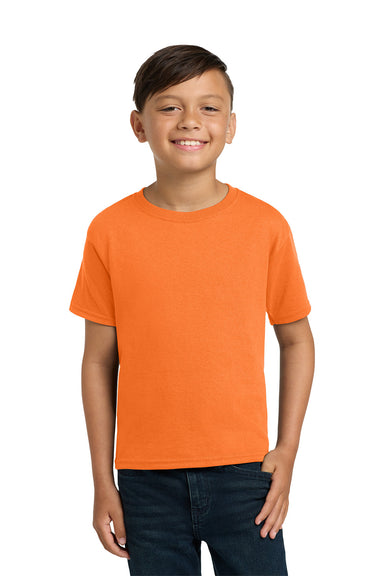 Jerzees 29B/29BR Youth Dri-Power Moisture Wicking Short Sleeve Crewneck T-Shirt Safety Orange Model Front