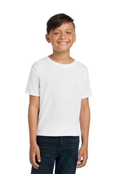 Jerzees 29B/29BR Youth Dri-Power Moisture Wicking Short Sleeve Crewneck T-Shirt White Model Front