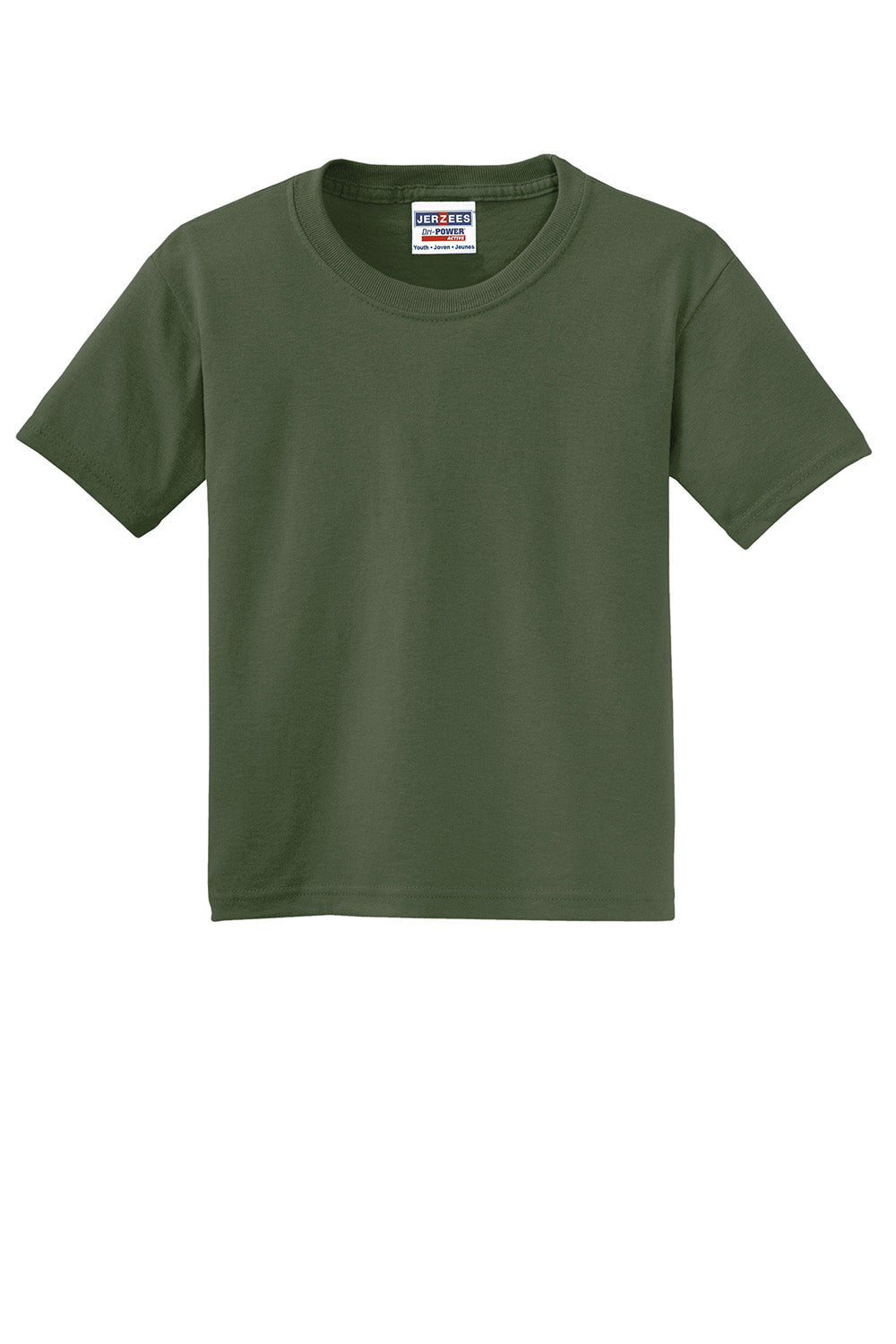 Jerzees 29B/29BR Youth Dri-Power Moisture Wicking Short Sleeve Crewneck T-Shirt Military Green Flat Front