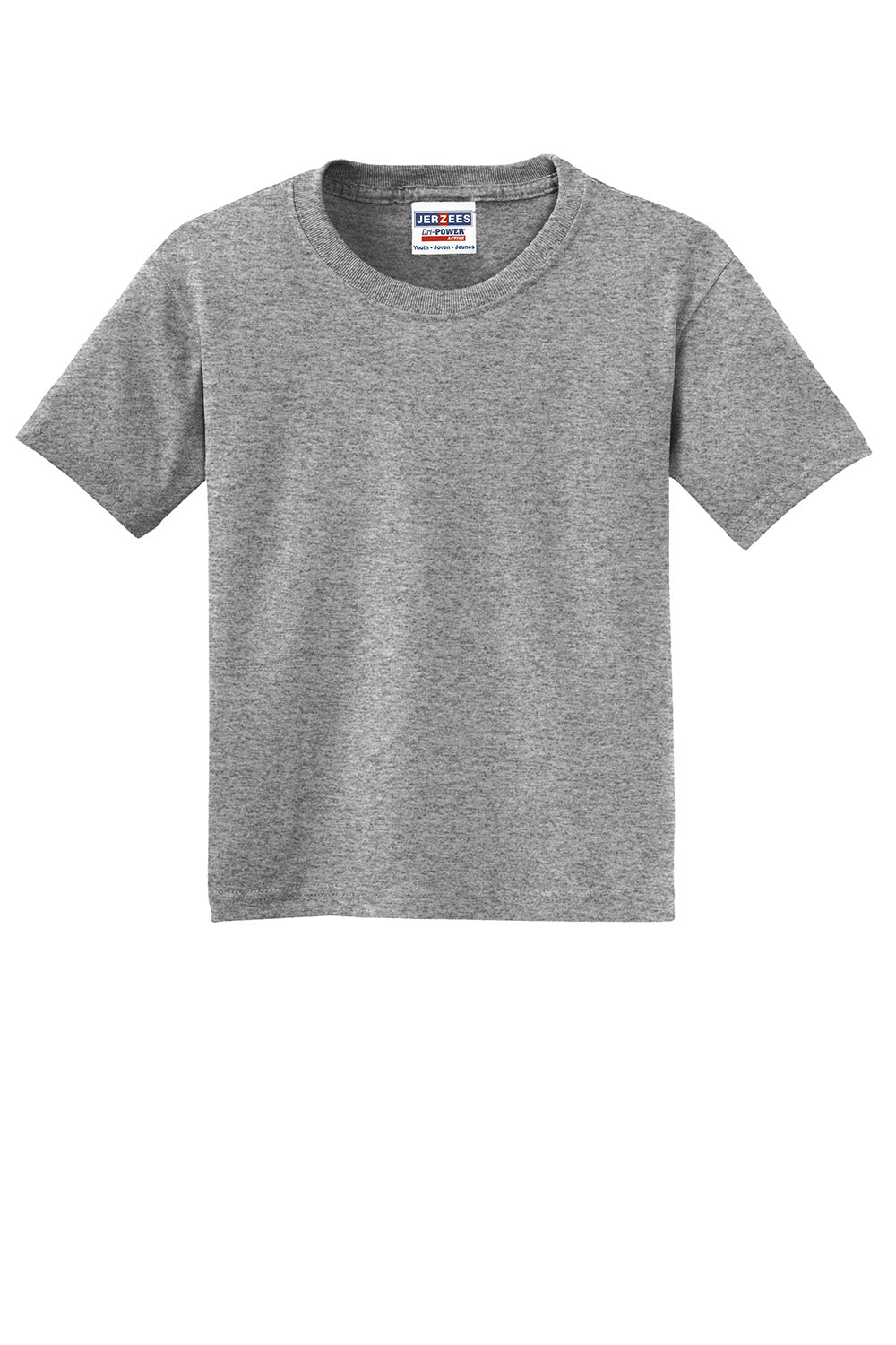 Jerzees 29B/29BR Youth Dri-Power Moisture Wicking Short Sleeve Crewneck T-Shirt Oxford Grey Flat Front