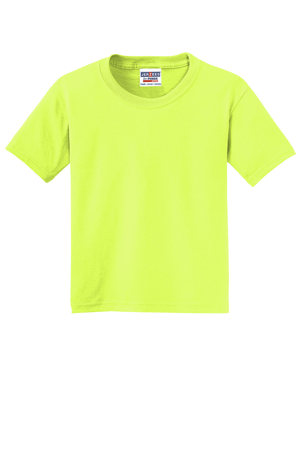 Jerzees 29B/29BR Youth Dri-Power Moisture Wicking Short Sleeve Crewneck T-Shirt Safety Green Flat Front