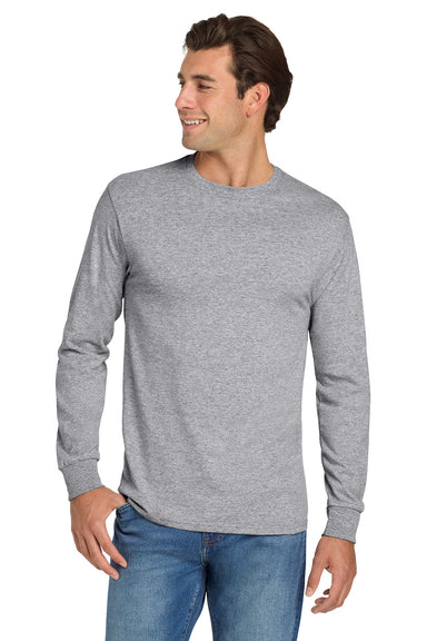 Jerzees 29LS/29L/29LSR Mens Dri-Power Moisture Wicking Long Sleeve Crewneck T-Shirt Heather Grey Model Front