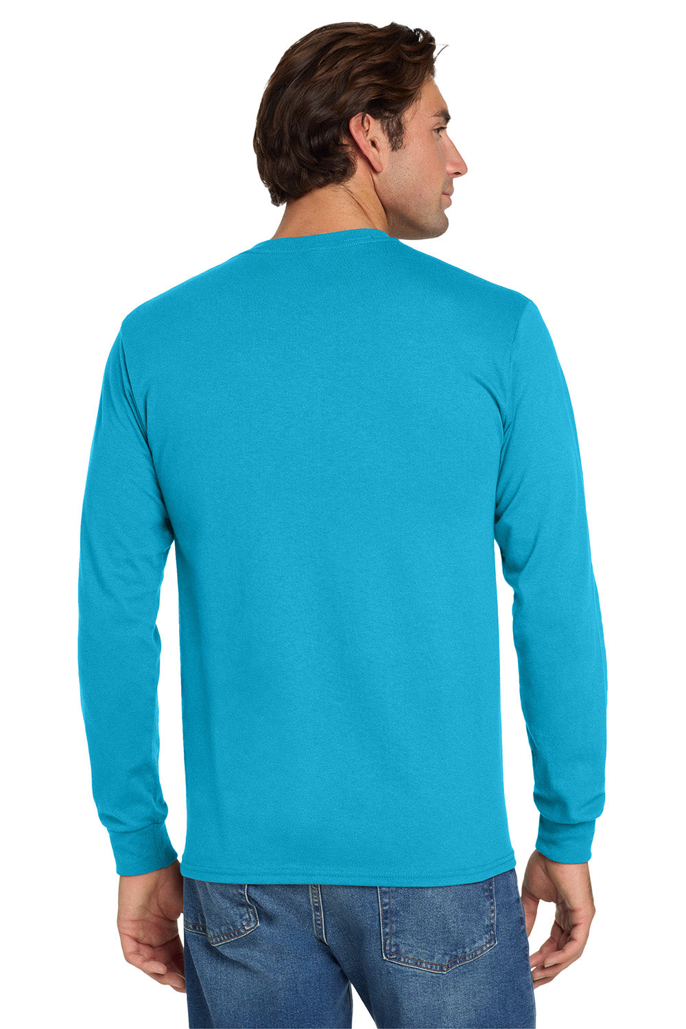 Jerzees 29LS/29L/29LSR Mens Dri-Power Moisture Wicking Long Sleeve Crewneck T-Shirt California Blue Model Back