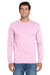 Jerzees 29LS/29L/29LSR Mens Dri-Power Moisture Wicking Long Sleeve Crewneck T-Shirt Classic Pink Model Front