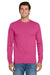 Jerzees 29LS/29L/29LSR Mens Dri-Power Moisture Wicking Long Sleeve Crewneck T-Shirt Cyber Pink Model Front