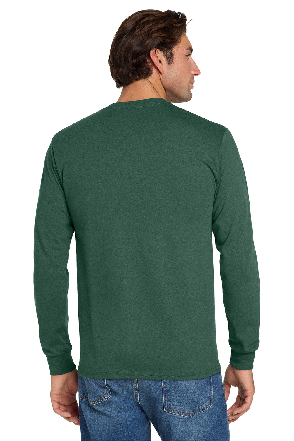 Jerzees 29LS/29L/29LSR Mens Dri-Power Moisture Wicking Long Sleeve Crewneck T-Shirt Forest Green Model Back