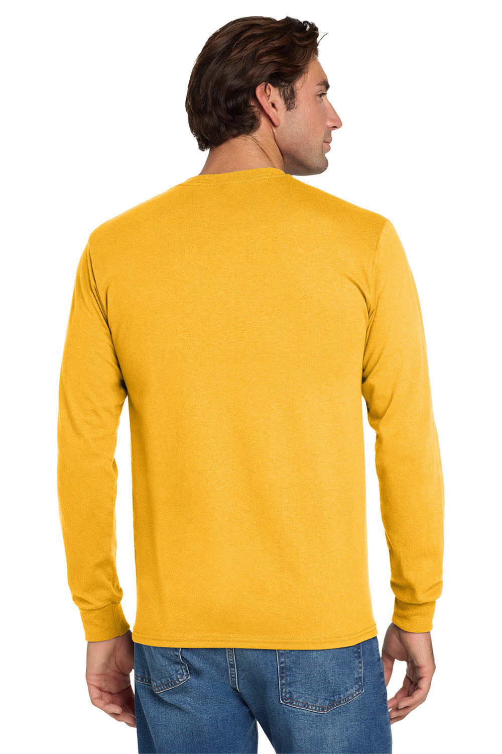 Jerzees 29LS/29L/29LSR Mens Dri-Power Moisture Wicking Long Sleeve Crewneck T-Shirt Gold Model Back