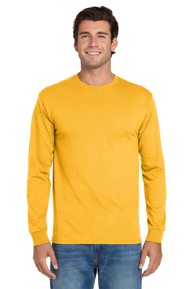 Jerzees 29LS/29L/29LSR Mens Dri-Power Moisture Wicking Long Sleeve Crewneck T-Shirt Gold Model Front