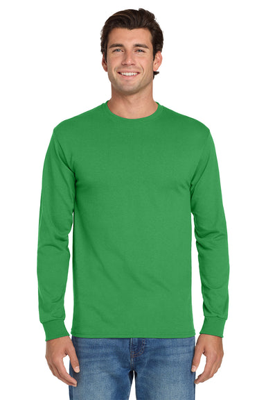 Jerzees 29LS/29L/29LSR Mens Dri-Power Moisture Wicking Long Sleeve Crewneck T-Shirt Kelly Green Model Front