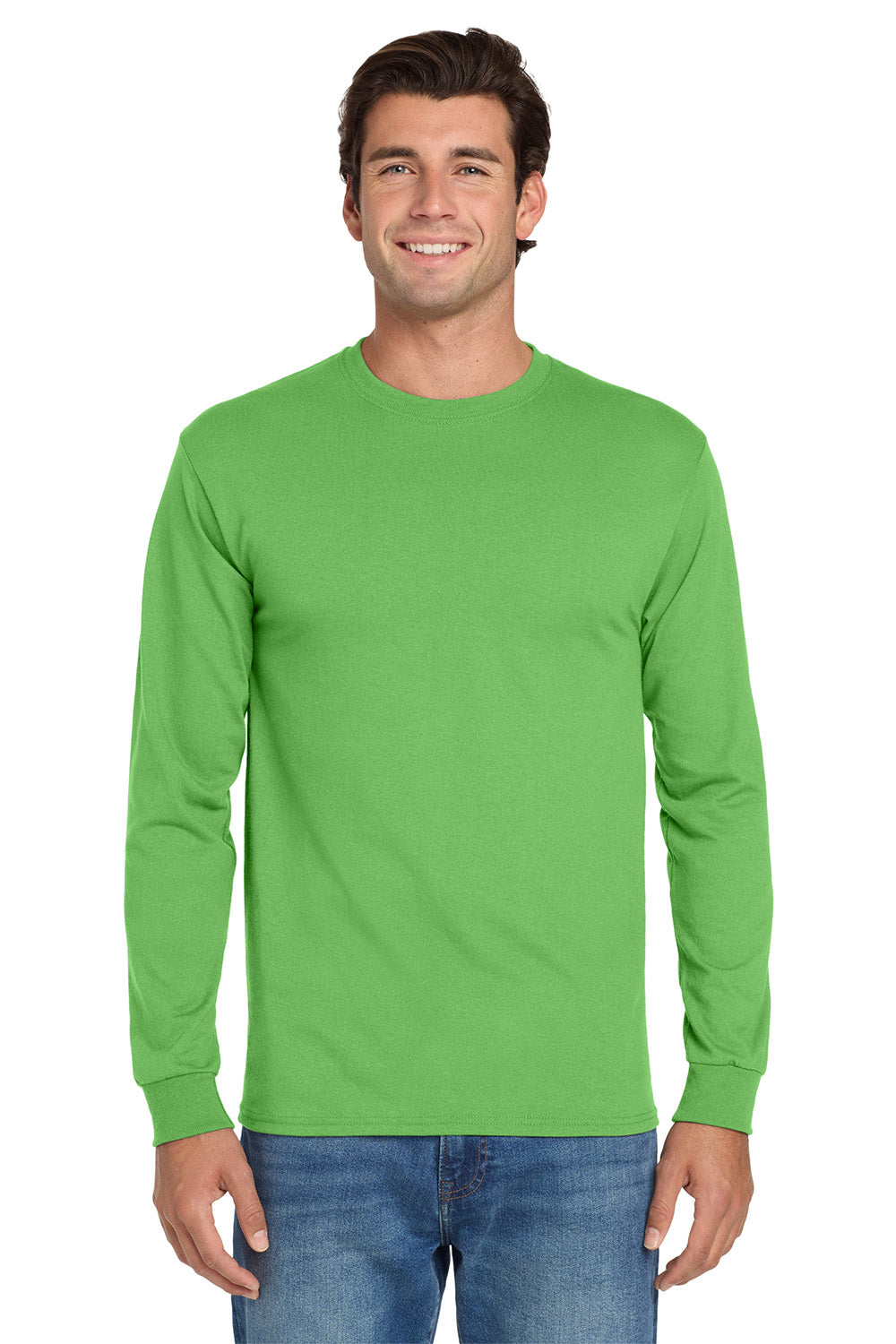 Jerzees 29LS/29L/29LSR Mens Dri-Power Moisture Wicking Long Sleeve Crewneck T-Shirt Kiwi Green Model Front